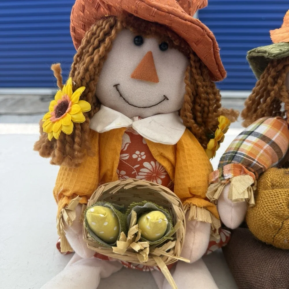 Scarecrow Fall Autumn Attire Shelf Sitters Boy and Girl Hobby Lobby Set Of 2